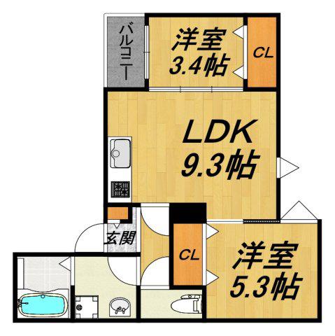 LECOCON蟹江(2LDK/1階)の間取り写真