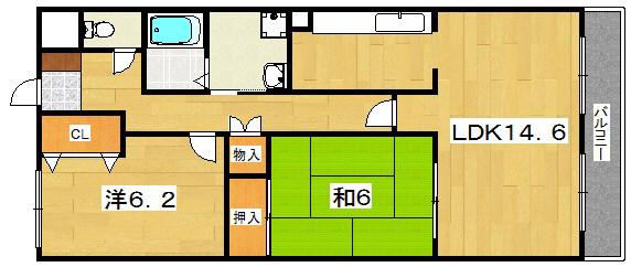 フェリース樟葉(2LDK/3階)の間取り写真
