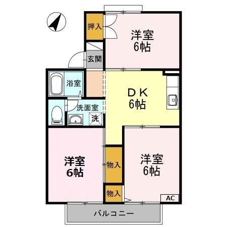 ファミール栄I(3DK/2階)の間取り写真