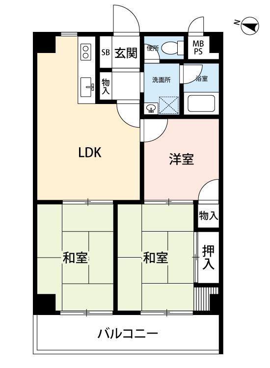 布施ビルI(3LDK/4階)の間取り写真