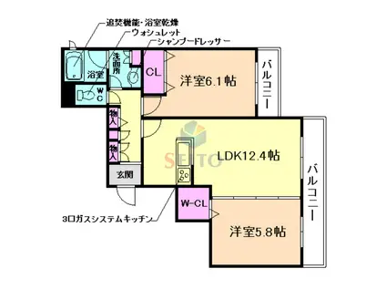 ベレオ北桜塚(2LDK/2階)の間取り写真