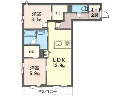 ヒナ フェティア(2LDK/2階)の間取り写真