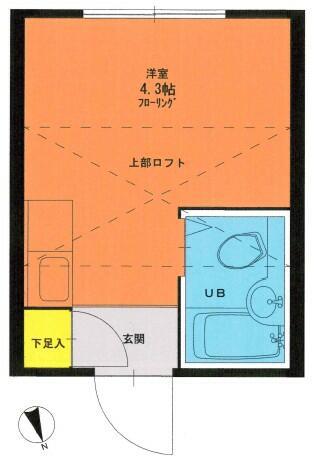 ハイテラス石川台 A棟(ワンルーム/1階)の間取り写真