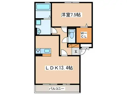 オランジュ(1LDK/2階)の間取り写真