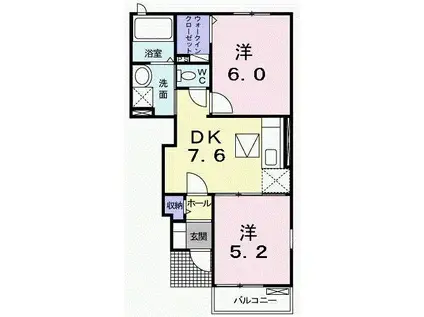 メディウムマレII(2DK/1階)の間取り写真