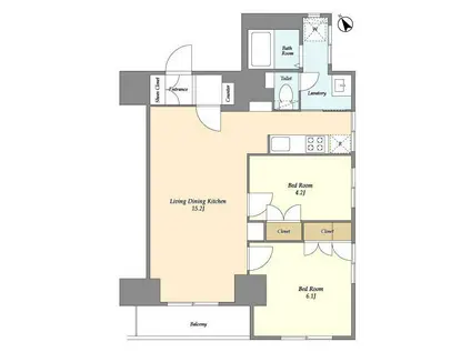 オープンブルーム王子(2LDK/12階)の間取り写真