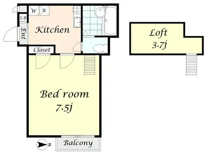 ラ・シンフォニア(1K/2階)の間取り写真
