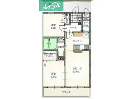 ハレレアII(2LDK/2階)の間取り写真