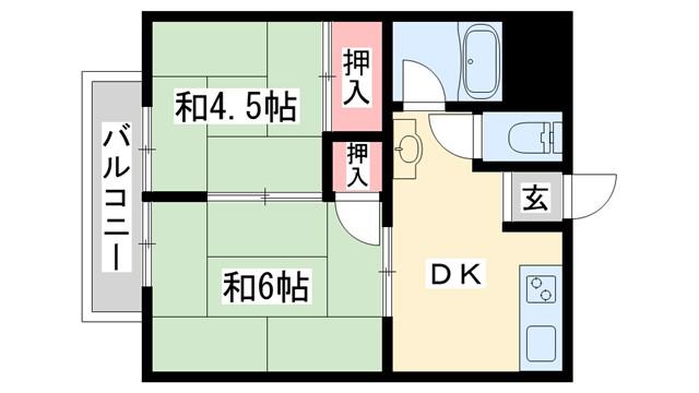 大西ハイツ(2DK/2階)の間取り写真