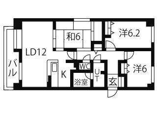 MANSION KURODA南8条(3LDK/3階)の間取り写真