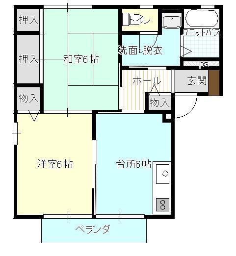 サンローズ野上(2DK/2階)の間取り写真