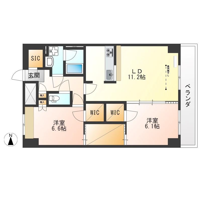 サンライズ宇都宮(2LDK/10階)の間取り写真