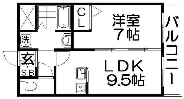 グランパシフィック萱島(1LDK/2階)の間取り写真