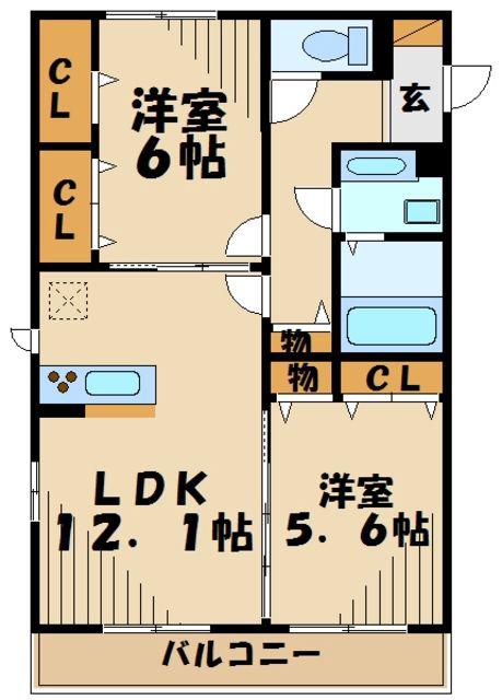 プリマベーラII(2LDK/1階)の間取り写真