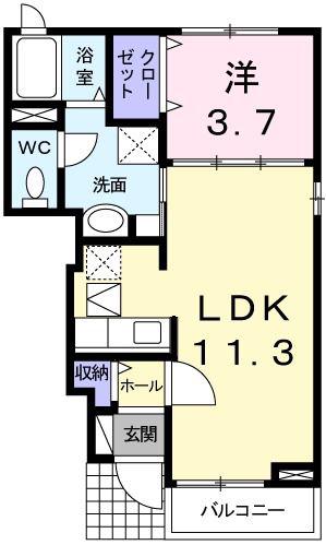 コーポ上ノ川B(1LDK/1階)の間取り写真