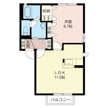 イーストヒルズ渡辺3(1LDK/1階)の間取り写真