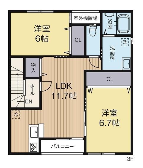 HALE OHANA A棟(2LDK/3階)の間取り写真