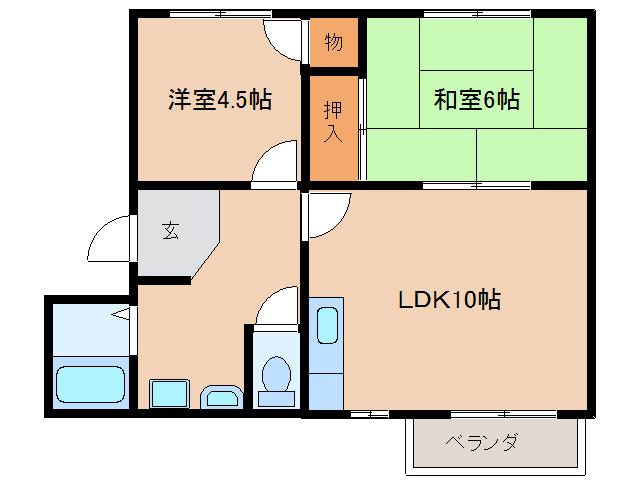 グリーンコーポ A・B(2LDK/2階)の間取り写真