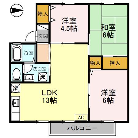 ヴィラール大和(3LDK/2階)の間取り写真