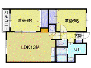 フェリーク大曲(2LDK/4階)の間取り写真