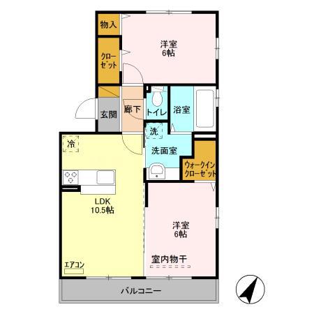 フェリーチェ B(2LDK/2階)の間取り写真