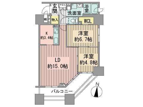 パークアクシス札幌植物園前(2LDK/2階)の間取り写真