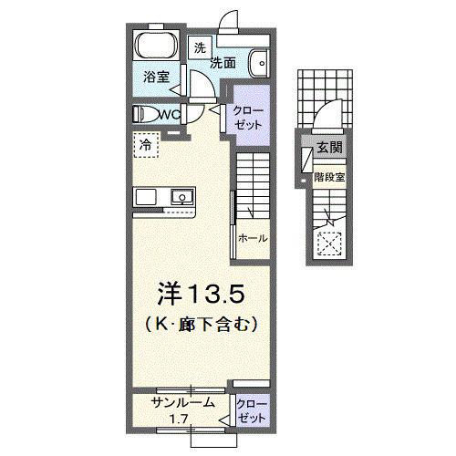 ラ・カサ・デ N(ワンルーム/2階)の間取り写真