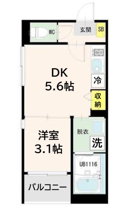 ハーモニーテラス古城(1DK/2階)の間取り写真