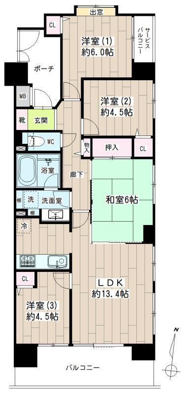 ナイスアーバン大島(4LDK/5階)の間取り写真