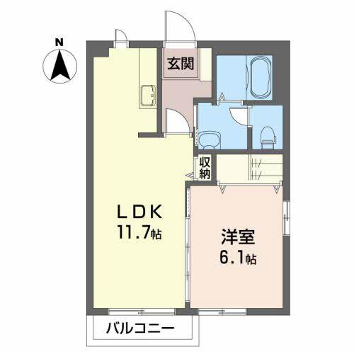 プリーマ ドルフB(1LDK/2階)の間取り写真