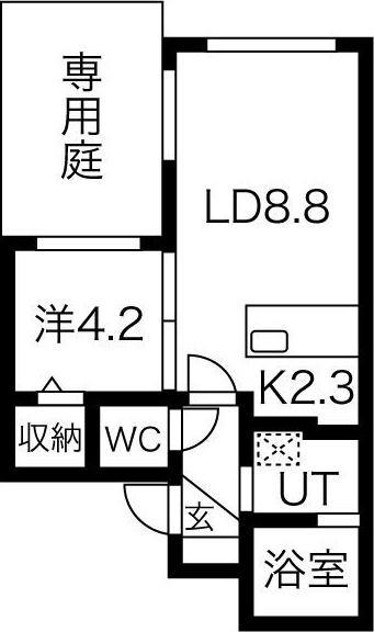 ヴィラ・アーバーナ桑園(1LDK/1階)の間取り写真
