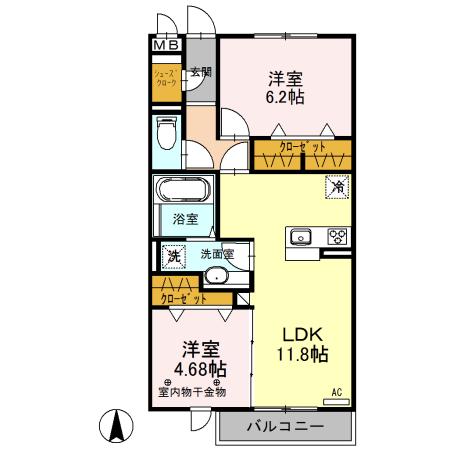 レイストリーフII(2LDK/3階)の間取り写真