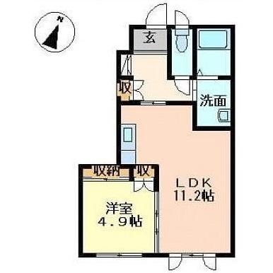 カーザプレスト(1LDK/1階)の間取り写真