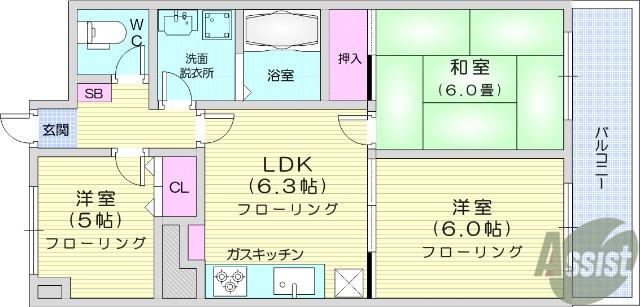 ライフピア3(3DK/10階)の間取り写真