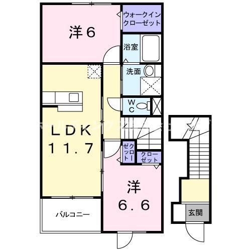 オルテンシアI(2LDK/2階)の間取り写真