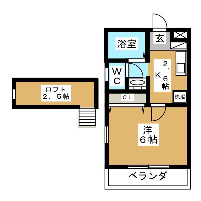 ヴェルデ(1K/2階)の間取り写真