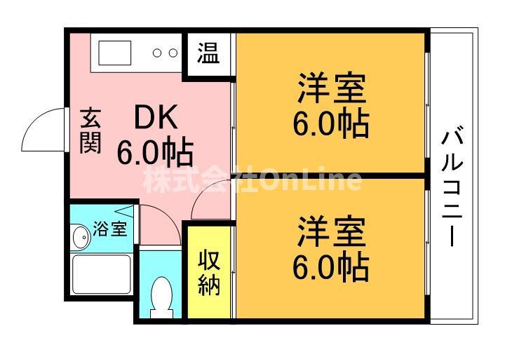 ロイヤル加美北(2DK/5階)の間取り写真