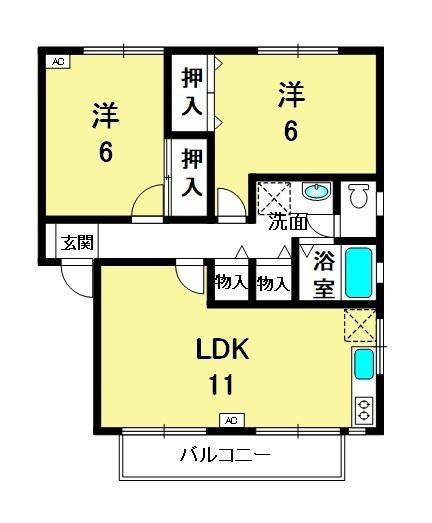 ルシオールIII(2LDK/1階)の間取り写真