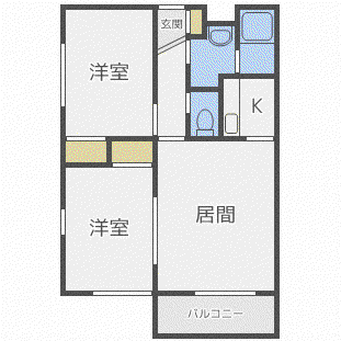 グランメール 214II(2LDK/4階)の間取り写真