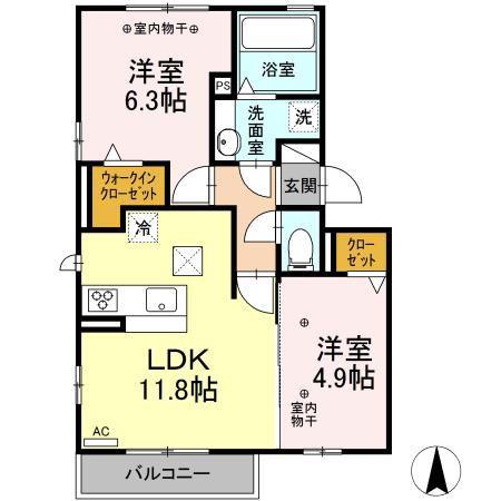 シュエット A棟(2LDK/1階)の間取り写真