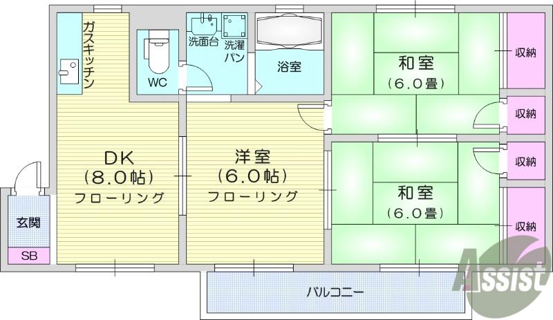 メゾンソレイユ中山Ⅰ(3DK/1階)の間取り写真