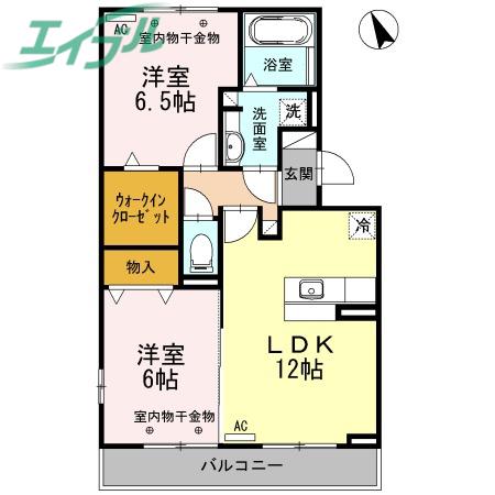 ラトゥール(2LDK/2階)の間取り写真