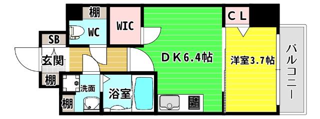 ジオエント新町(1DK/3階)の間取り写真