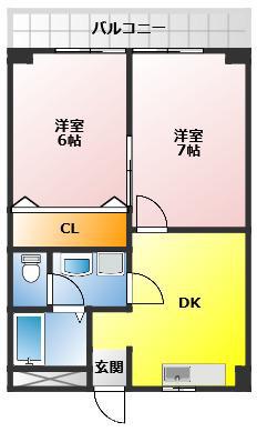 パレスゴールド川越(2DK/2階)の間取り写真
