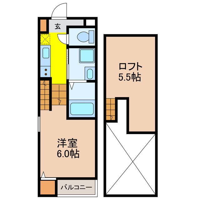 オリーブ平山(1SK/2階)の間取り写真