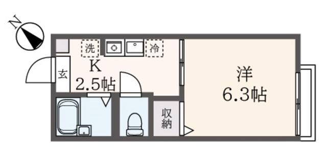 M・Y浜田山(1K/2階)の間取り写真