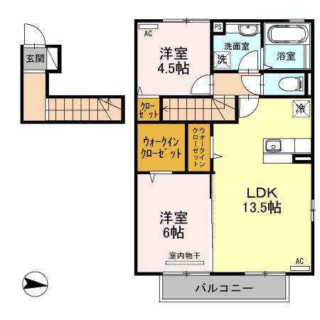 ウィット千々石 B棟(2LDK/2階)の間取り写真