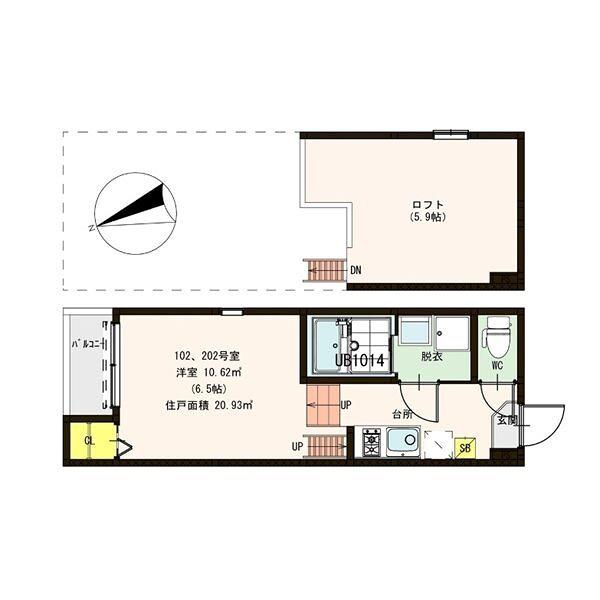 サクラティアラ岡町(1K/2階)の間取り写真
