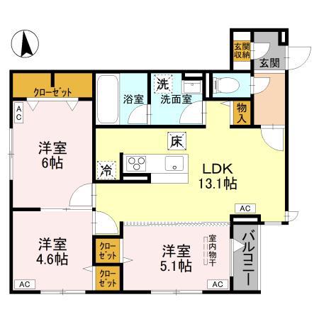ディールーム元横山(3LDK/1階)の間取り写真