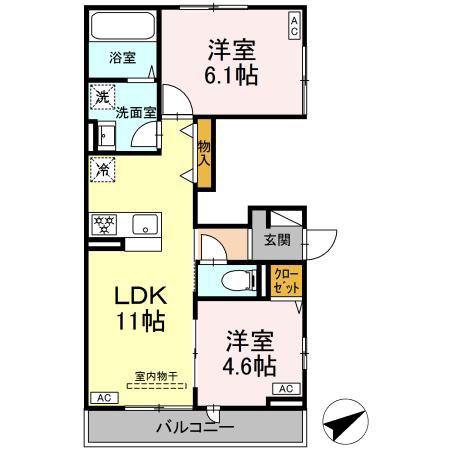 セレスティア江北(2LDK/2階)の間取り写真